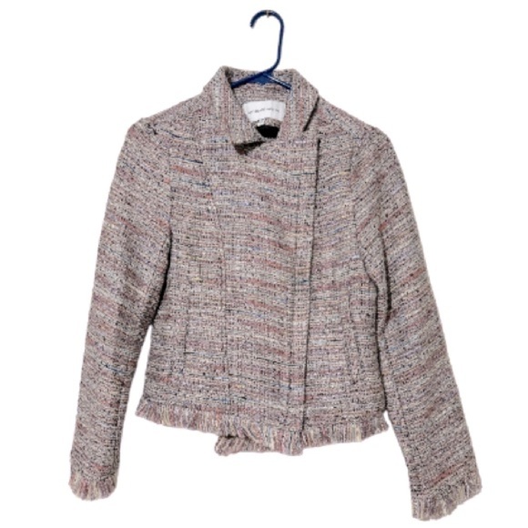 Cupcakes & Cashmere Multicolor Tweed Fringe Hem Moto Jacket Size XS - Picture 2 of 13